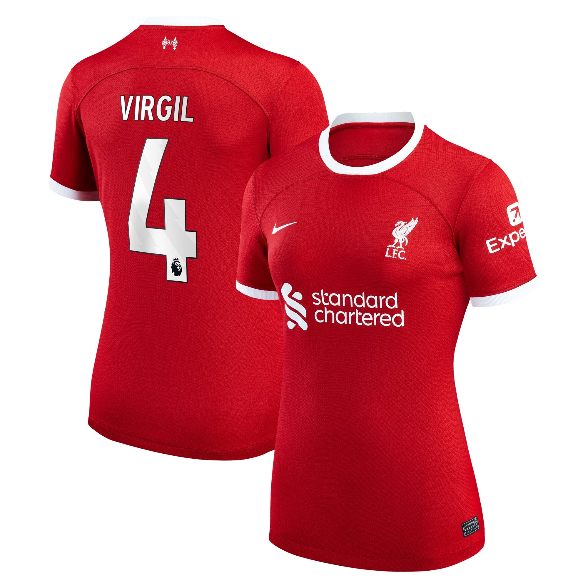 Virgil van Dijk Liverpool Nike Women's 2023/24 Away Replica Player Jersey - White/Red - Image 6