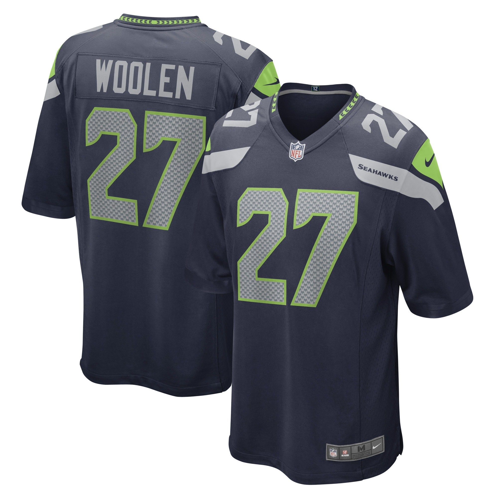 Tariq Woolen Seattle Seahawks Nike Game Jersey - Neon Green/Navy - Image 5