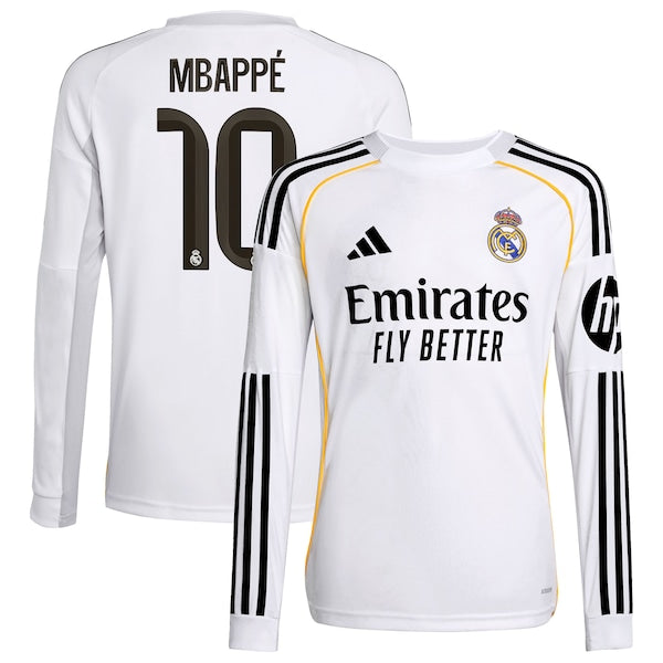 Kylian Mbapp¨¦ Los Merengues adidas Youth 2025/26 Home Replica Long Sleeve Player Jersey - White