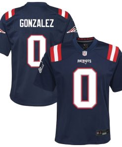 Alternative view of Christian Gonzalez New England Patriots Nike Youth Game Jersey - Navy/Red