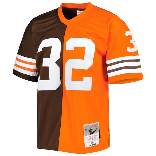 Jim Brown Cleveland Browns 1963 Split Legacy Replica Jersey - Orange/Brown - Image 3
