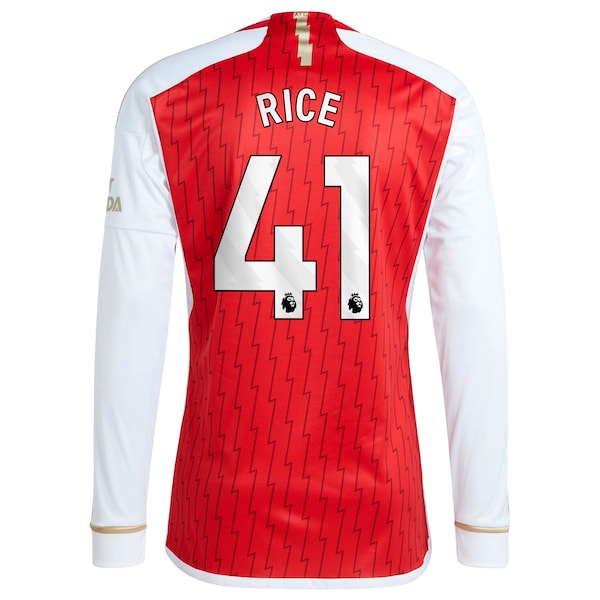 Declan Rice Arsenal adidas 2023/24 Home Replica Player Long Sleeve Jersey - Red - Image 3