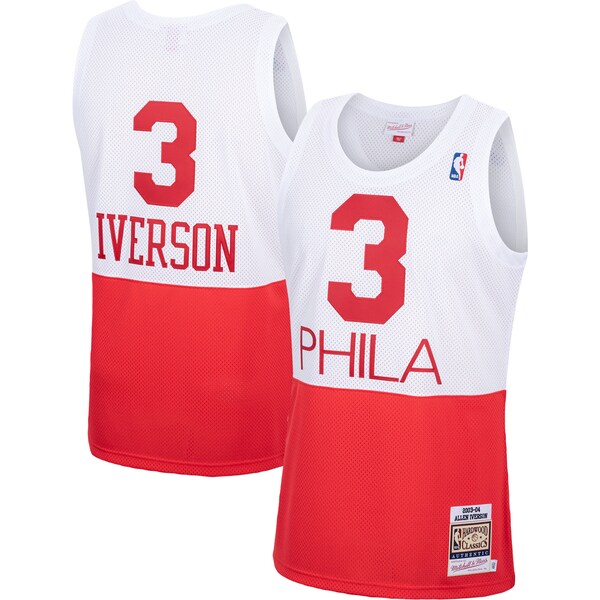 Allen Iverson Philadelphia 76ers 2003/04 Hardwood Classics Authentic Jersey - White/Black/Red - Image 2