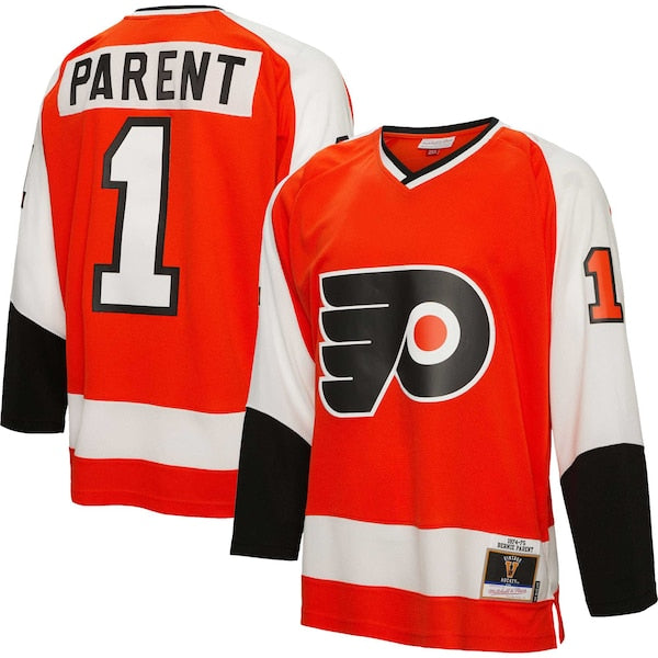 Bernie Parent Philadelphia Flyers 1974/75 Blue Line Player Jersey - Orange