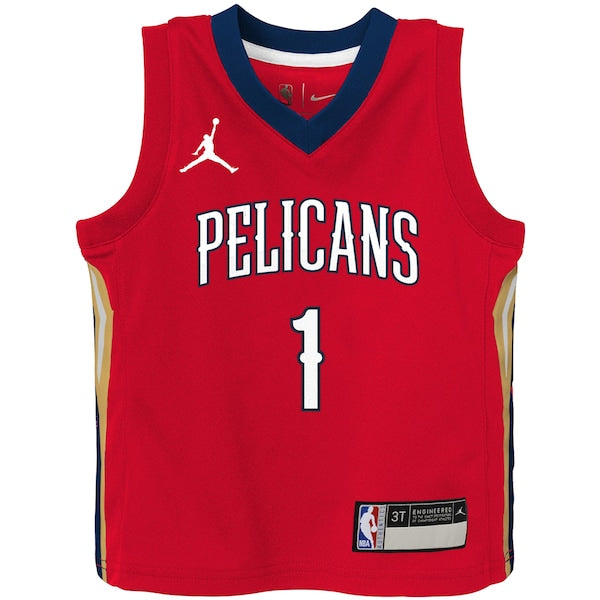 Zion Williamson New Orleans Pelicans Jordan Brand Toddler 2020/21 Jersey - Red - Statement Edition - Image 2