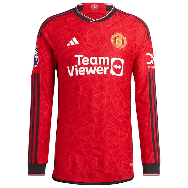 Victor Lindelof Manchester United adidas 2023/24 Home Authentic Long Sleeve Player Jersey - Red - Image 2