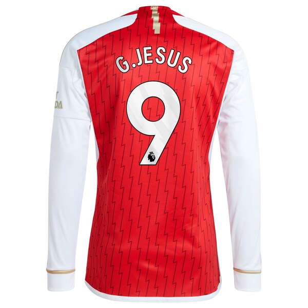 Gabriel Jesus Arsenal adidas 2023/24 Home Replica Player Long Sleeve Jersey - Red - Image 3