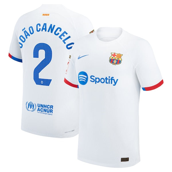 Joao Cancelo Barcelona Nike 2023/24 Away Match Authentic Player Jersey - White/Aqua/Royal - Image 2