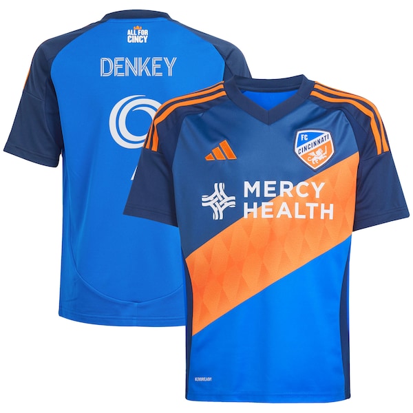 K¨¦vin Denkey FC Cincinnati adidas Youth 2025 Orange and Blue Legacy Kit Replica Player Jersey - Blue