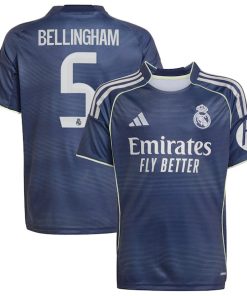 Alternative view of Jude Bellingham Los Merengues adidas Youth 2025/26 Away Replica Player Jersey - Blue/White