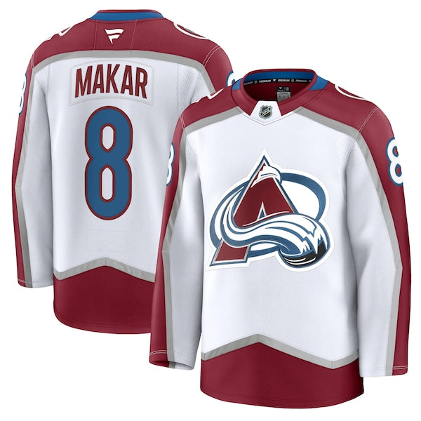 Cale Makar Colorado Avalanche Away Premium Jersey - White/Burgundy/Navy