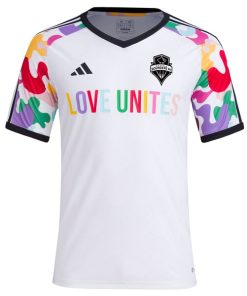 Alternative view of Seattle Sounders FC adidas 2024 Pride Pre-Match Top - White