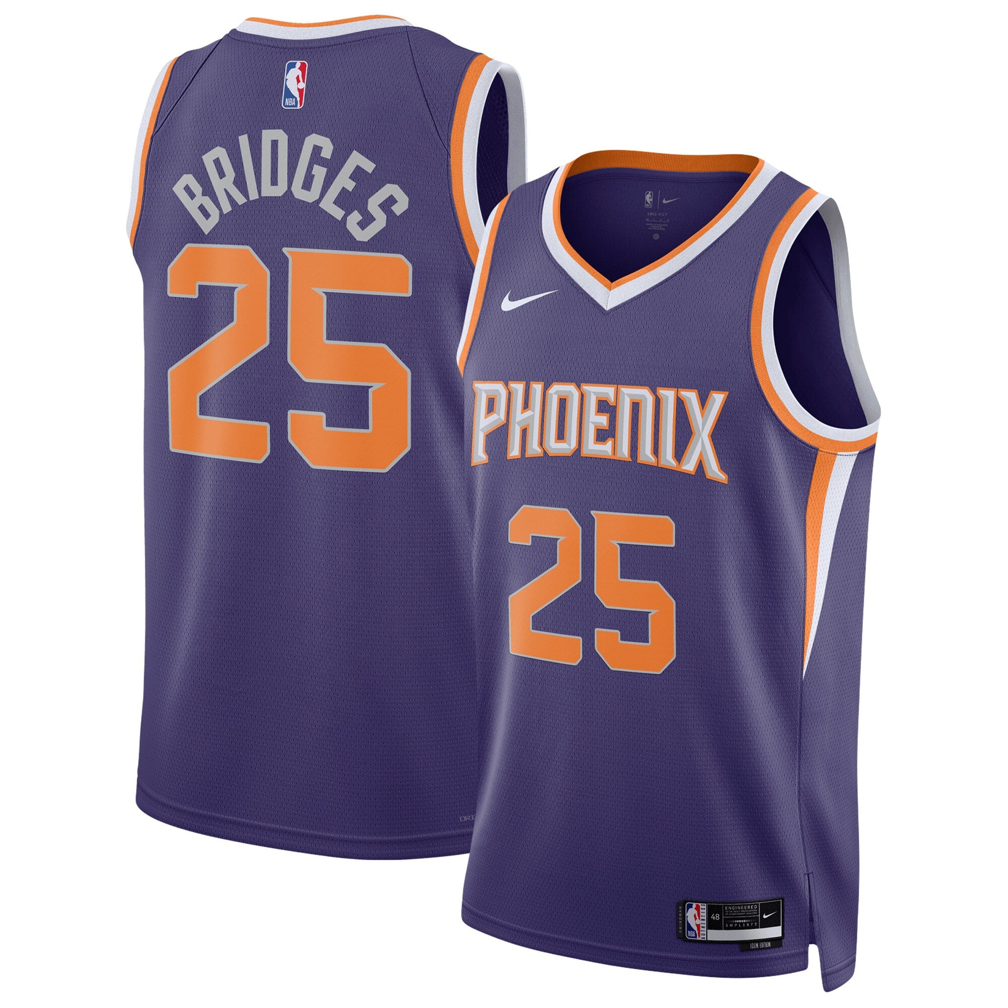Mikal Bridges Phoenix Suns Nike Unisex Swingman Jersey - Association Edition - White/Purple - Image 6