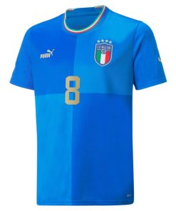 Alternative view of Jorginho Italy National Team Puma Youth 2022/23 Home Replica Player Jersey - Blue