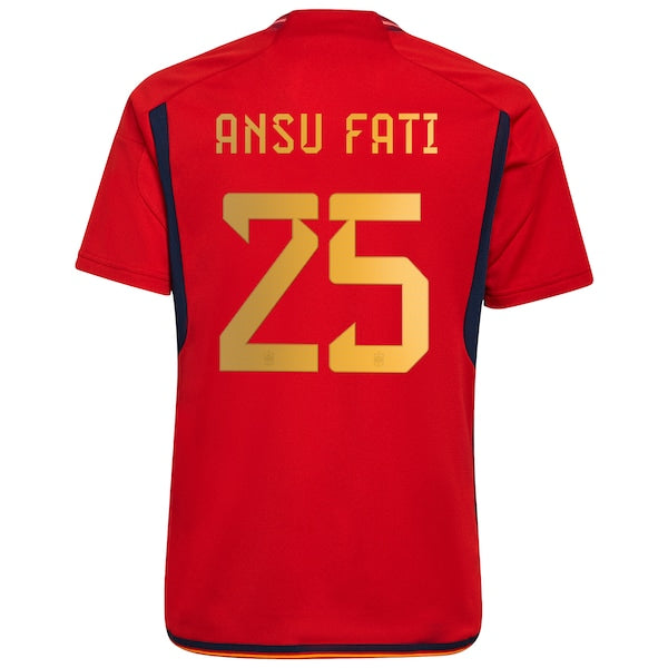 Ansu Fati Spain National Team adidas Youth 2022/23 Home Replica Jersey - Red - Image 3