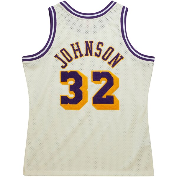 Magic Johnson Los Angeles Lakers Chainstitch Swingman Jersey - Cream - Image 6