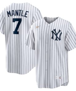 Alternative view of Mickey Mantle New York Yankees Nike Home Cooperstown Collection Player Jersey - White/Gray