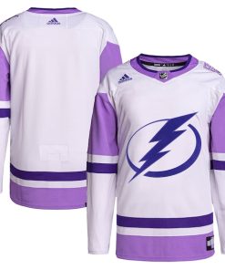 Tampa Bay Lightning adidas Hockey Fights Cancer Primegreen Authentic Blank Practice Jersey - White/Purple