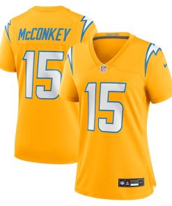 Alternative view of Ladd McConkey Los Angeles Chargers Nike Women's Alternate Charger Power Game Jersey - Gold/Powder Blue/Navy