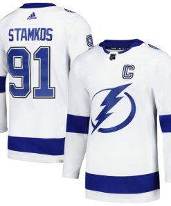 Alternative view of Steven Stamkos Tampa Bay Lightning adidas Away Primegreen Authentic Player Jersey - White/Blue