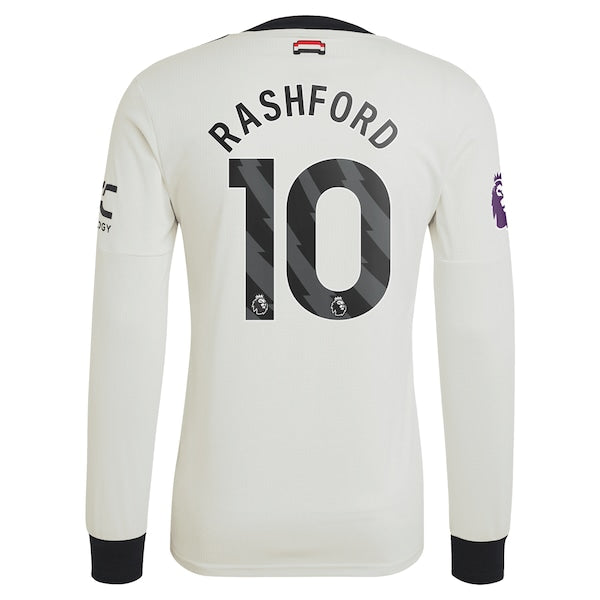 Marcus Rashford Manchester United adidas Originals 2024/25 Third Authentic Long Sleeve Jersey - Cream - Image 4