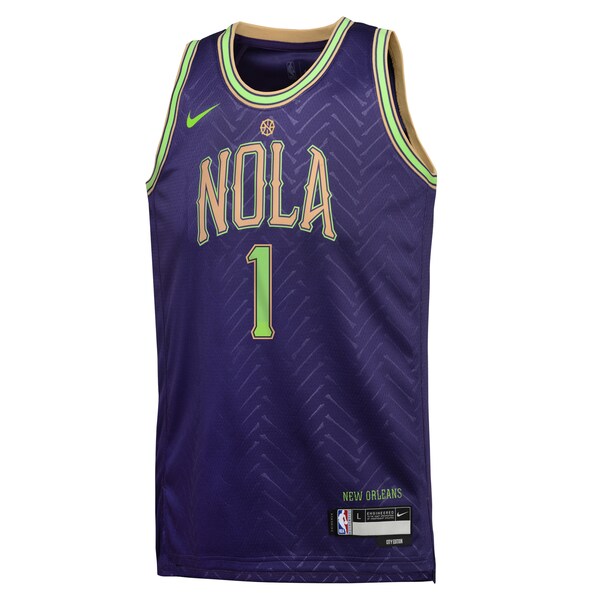 Zion Williamson New Orleans Pelicans Nike Youth 2024/25 Swingman Player Jersey - City Edition - Purple - Image 2