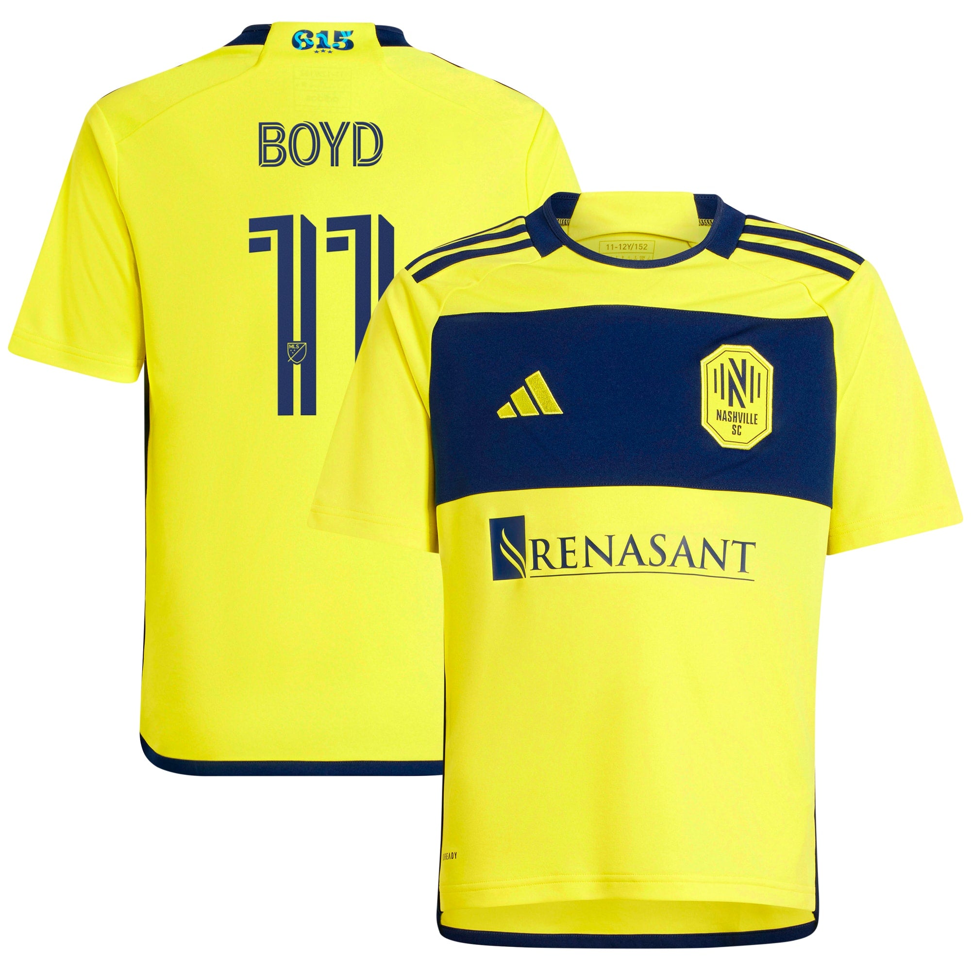 Tyler Boyd Nashville SC adidas Youth 2024 Man In Black Kit Replica Player Jersey - Black/Yellow - Image 5