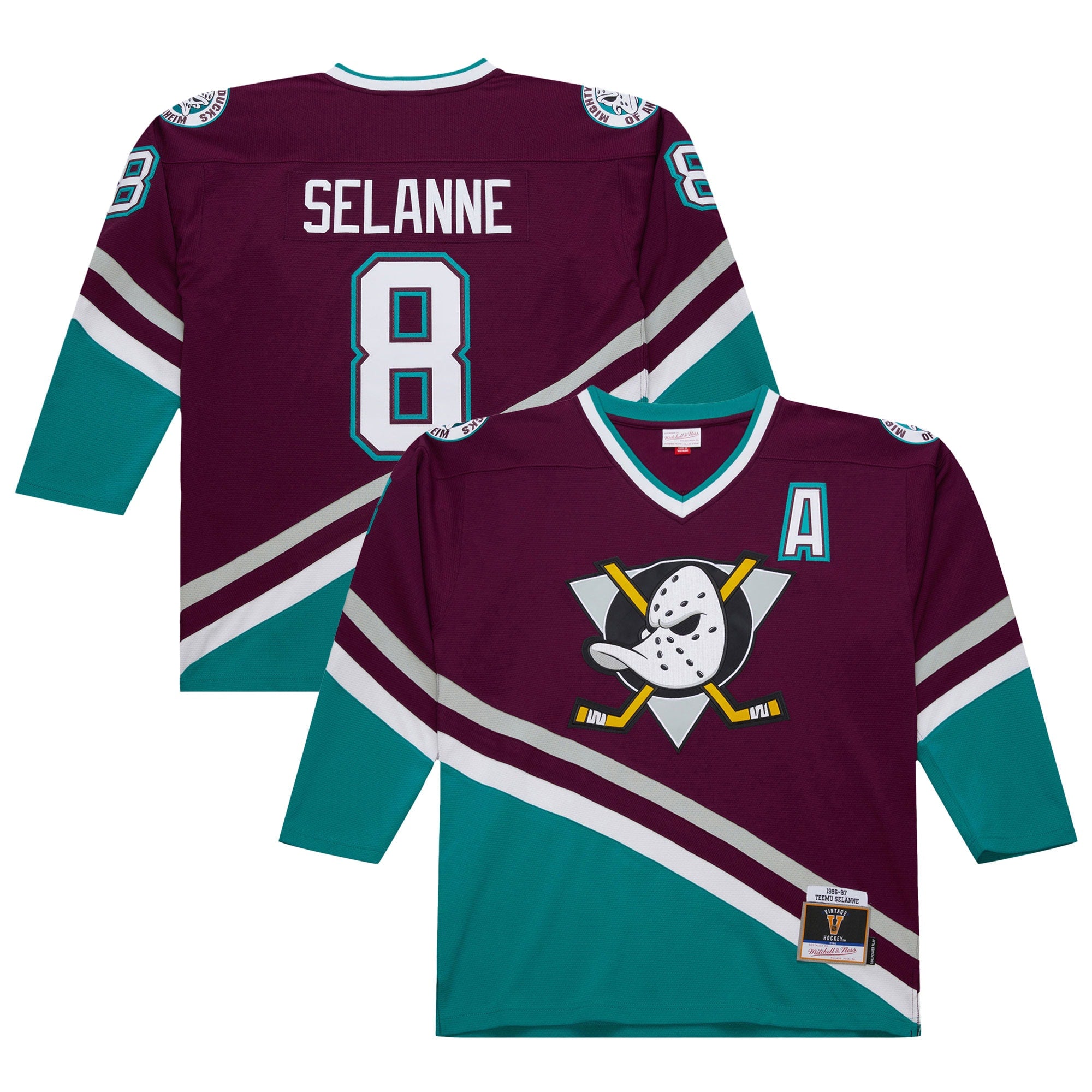 Teemu Selanne Anaheim Ducks 1996-97 Power Play Jersey - White/Purple - Image 9