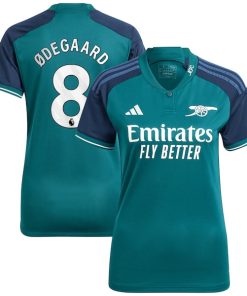 Alternative view of Martin Odegaard Arsenal adidas Women's 2023/24 Third Replica Player Jersey - Green/Red/Yellow