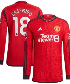Alternative view of Casemiro Manchester United adidas 2023/24 Home Authentic Long Sleeve Player Jersey - Red/Green