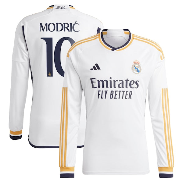Luka Modric Los Merengues adidas 2023/24 Home Replica Long Sleeve Jersey - White/Navy - Image 2