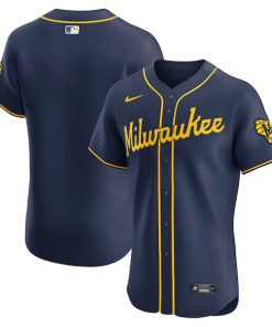 Alternative view of Milwaukee Brewers Nike Alternate Vapor Premier Elite Patch Jersey - Navy