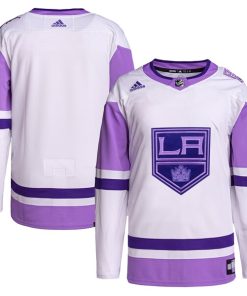 Los Angeles Kings adidas Hockey Fights Cancer Primegreen Authentic Blank Practice Jersey - White/Purple
