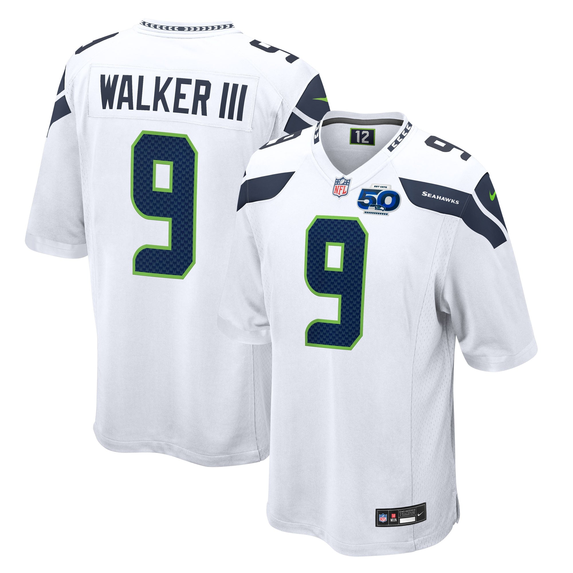 Kenneth Walker III Seattle Seahawks Nike Alternate 50th Season Game Jersey - Royal/College Navy/White - Image 5