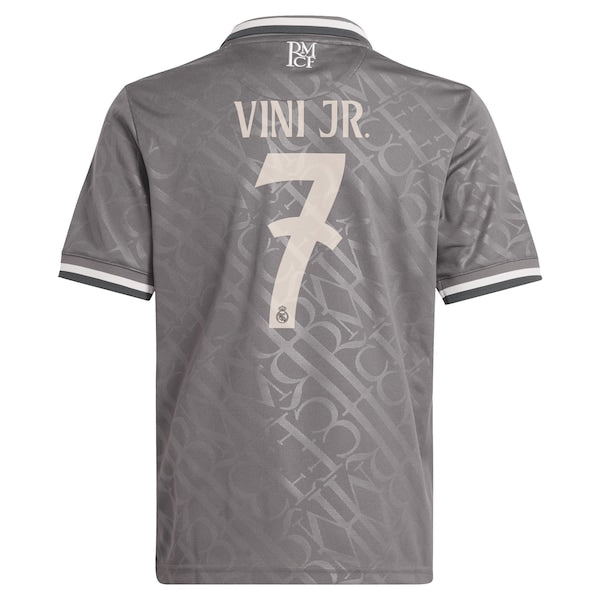 Vini Jr. Los Merengues adidas Originals Youth 2024/25 Third Replica Player Jersey - Charcoal - Image 3