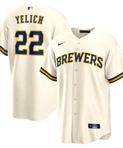 Alternative view of Christian Yelich Milwaukee Brewers Nike Alternate Replica Player Jersey - Cream/Gray/Navy/White