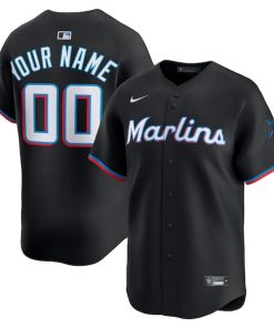 Alternative view of Miami Marlins Nike Alternate Limited Custom Jersey - Black/White