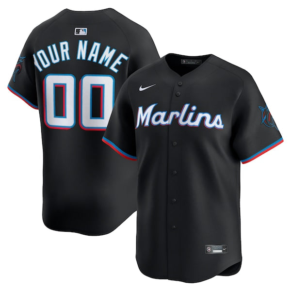 Miami Marlins Nike Alternate Limited Custom Jersey - Black/White - Image 2