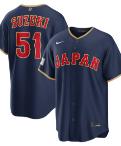 Alternative view of Seiya Suzuki Japan Baseball Nike 2026 World Baseball Classic Road Stadium Jersey - Navy/White