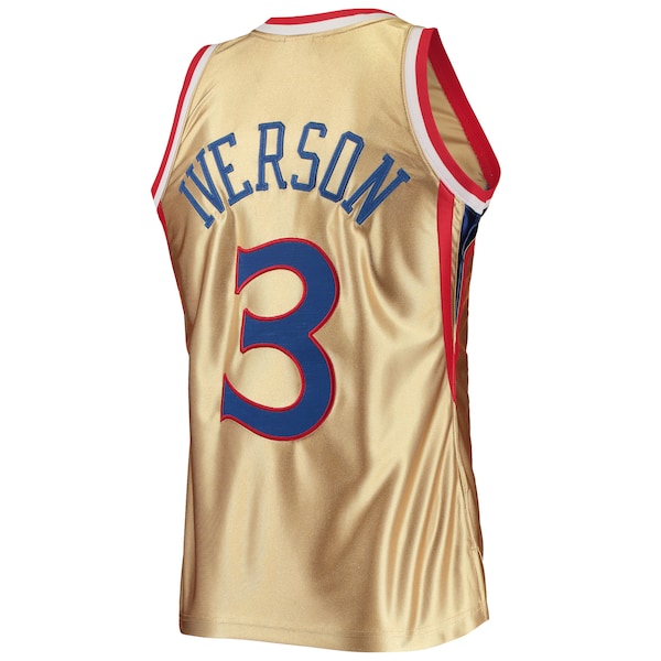 Allen Iverson Philadelphia 76ers 75th Anniversary 1996/97 Hardwood Classics Swingman Jersey - Gold - Image 3