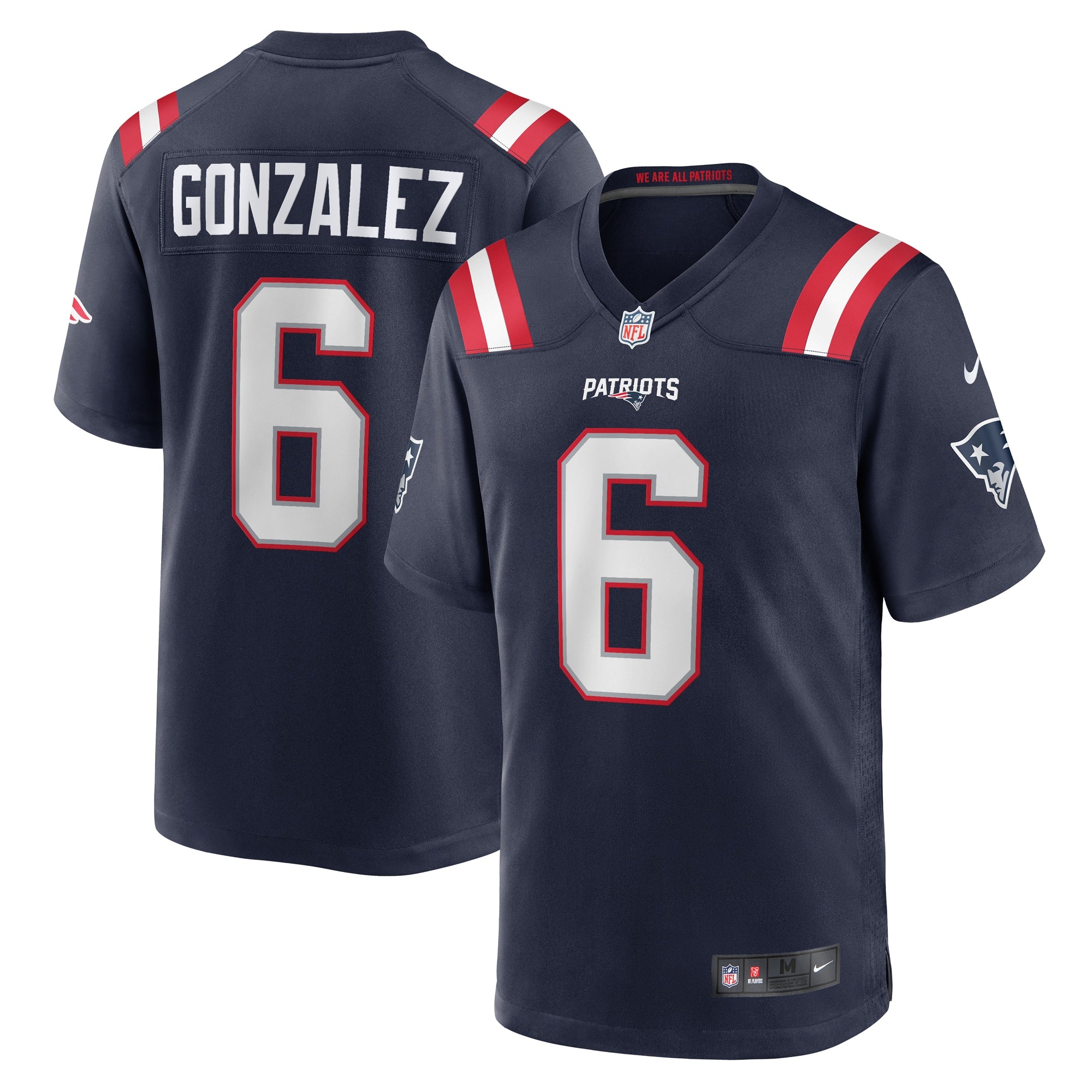 Christian Gonzalez New England Patriots Nike Alternate Team Game Jersey - Red/Navy/White - Image 5