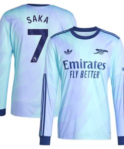 Bukayo Saka Arsenal adidas Originals 2024/25 Third Replica Long Sleeve Player Jersey - Aqua