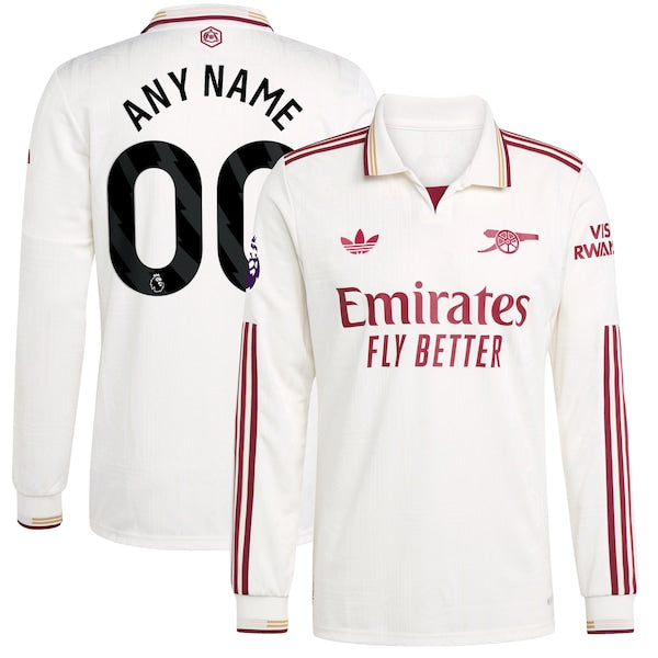 Arsenal adidas 2025/26 Third Authentic Long Sleeve Jersey - White/Blue/Red - Image 2