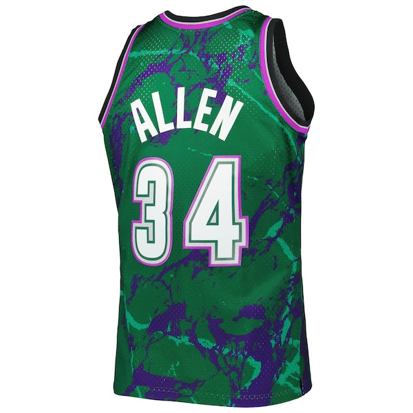 Ray Allen Milwaukee Bucks 1996/97 Hardwood Classics Marble Swingman Jersey - Green - Image 3