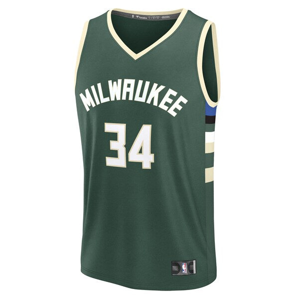 Giannis Antetokounmpo Milwaukee Bucks Youth Fast Break Replica Player Jersey - Icon Edition - Hunter Green - Image 3