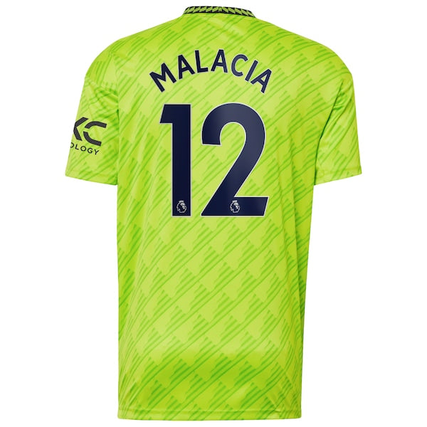Tyrell Malacia Manchester United adidas 2022/23 Third Replica Player Jersey - Neon Green - Image 3
