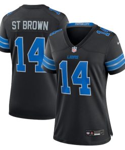 Alternative view of Amon-Ra St. Brown Detroit Lions Nike Women's 2nd Alternate Game Jersey - Black/Blue/White