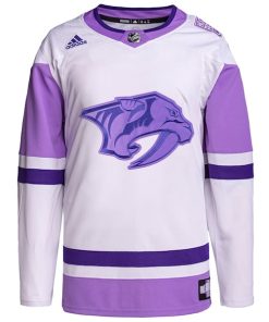 Alternative view of Nashville Predators adidas Hockey Fights Cancer Primegreen Authentic Custom Jersey - White/Purple