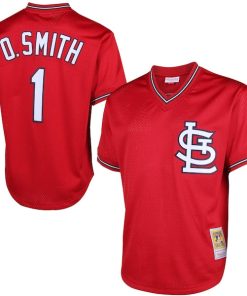 Alternative view of Ozzie Smith St. Louis Cardinals Cooperstown Mesh Batting Practice Jersey - Red/Navy