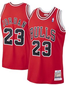 Men's Chicago Bulls Michael Jordan Scarlet 1997/98 Hardwood Classics Authentic Jersey- Scarlet/Black/White